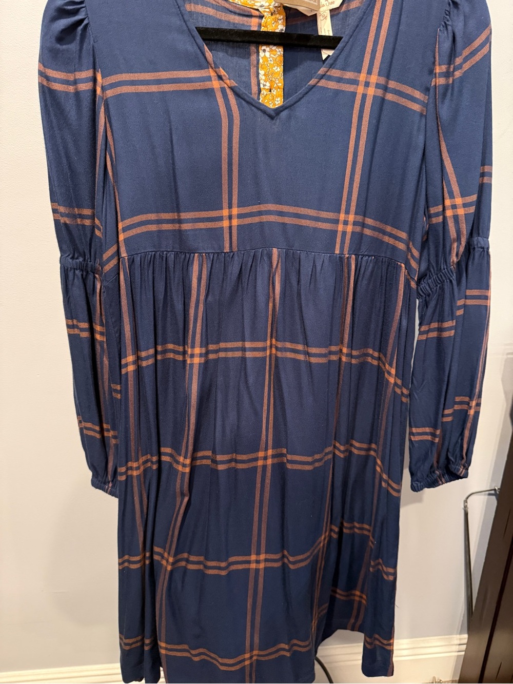 Matilda Jane Navy and Brown Plaid V-Neck Casual Dress
